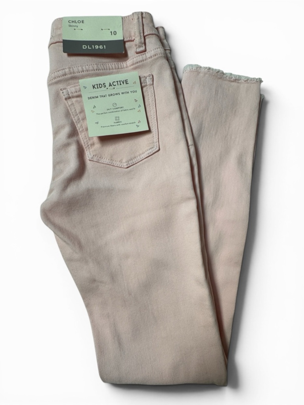 DL1961 Chloe Skinny Jeans Girls Size 10 Pink Stretch Raw Hem Activewear